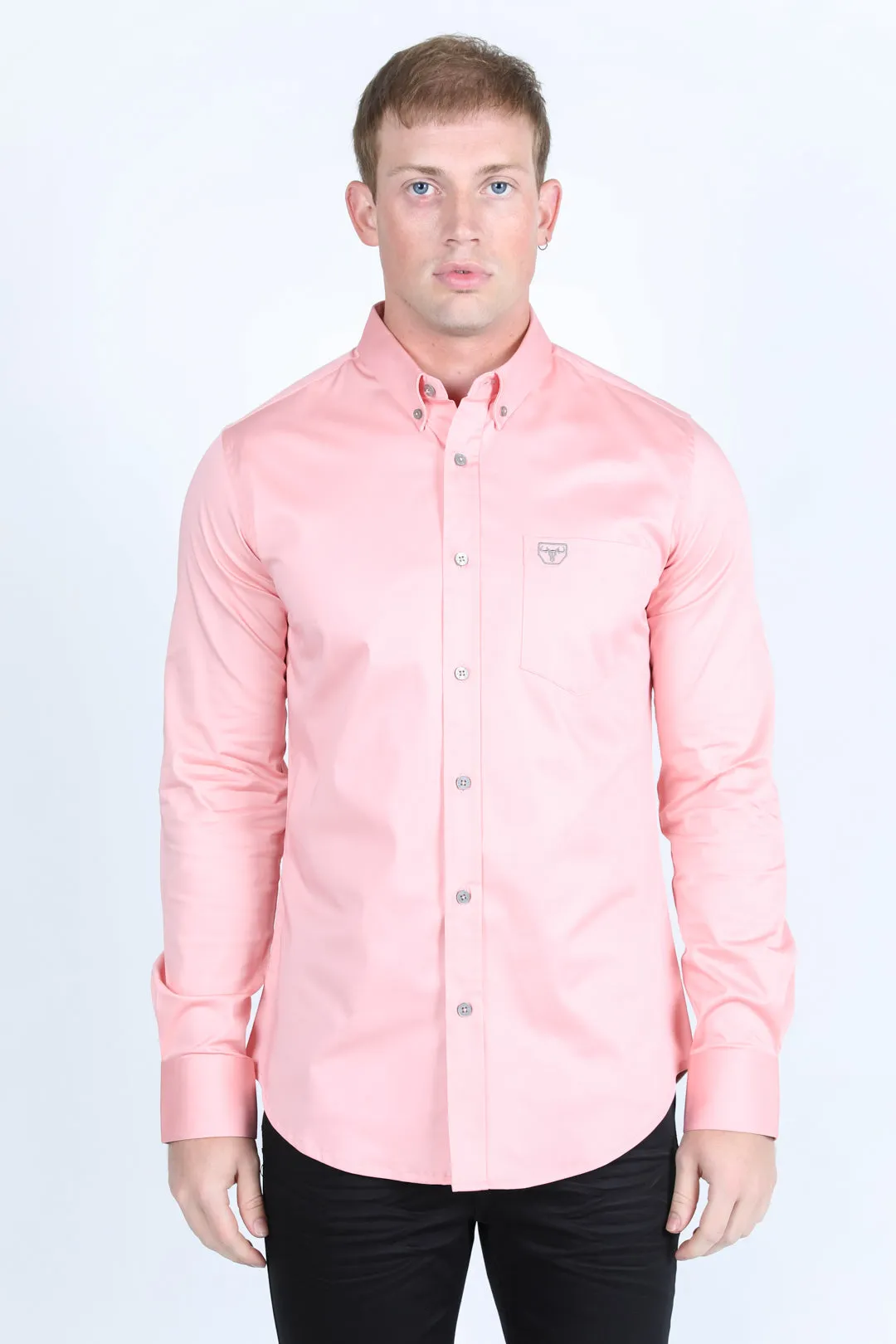 Men’s Single Pocket Logo Modern Fit Stretch Dress Shirt - Pink