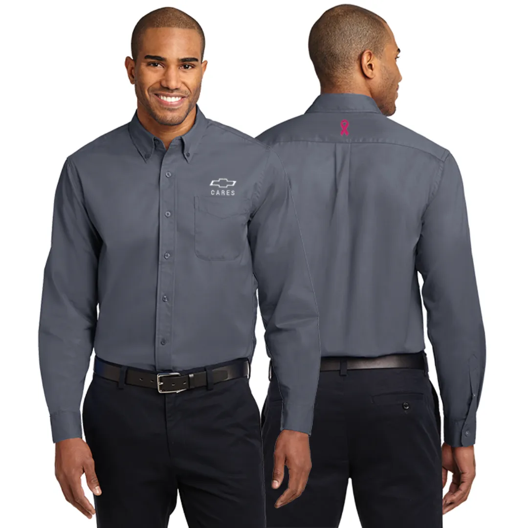 Men's Steel Grey Chevy Cares Breast Cancer Awareness Dress Shirt