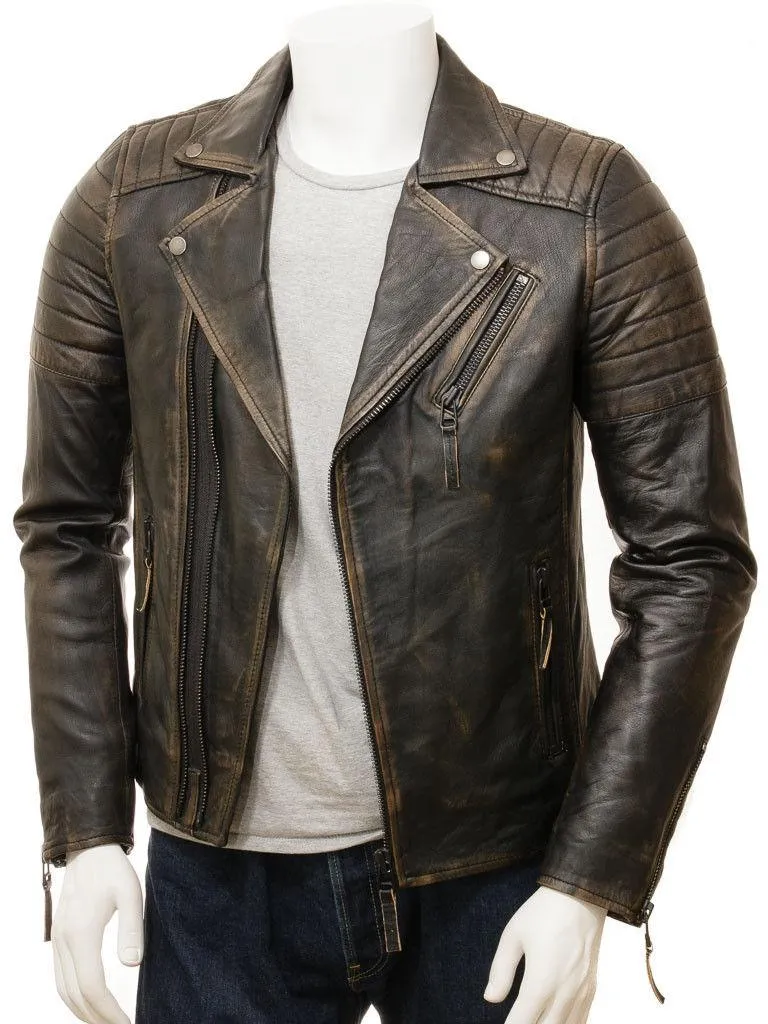 Men's Vintage Biker Cafe Racer Leather Jacket-BNWT