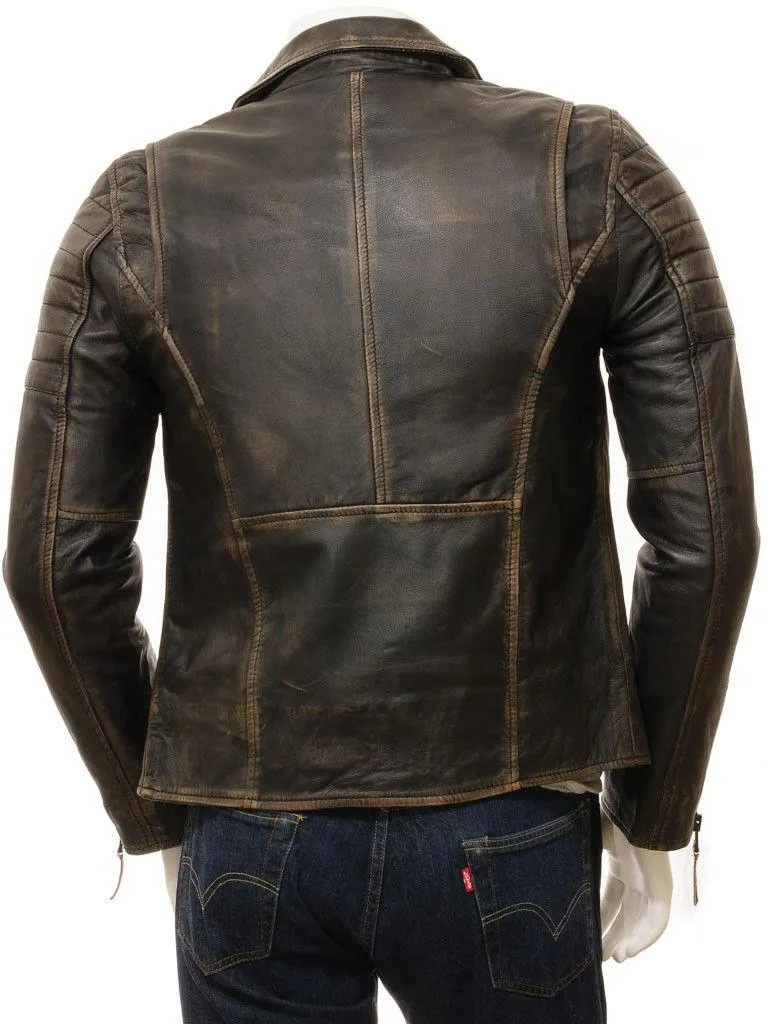 Men's Vintage Biker Cafe Racer Leather Jacket-BNWT