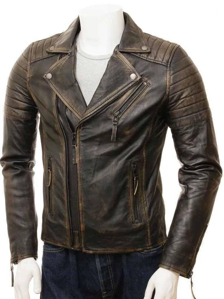 Men's Vintage Biker Cafe Racer Leather Jacket-BNWT