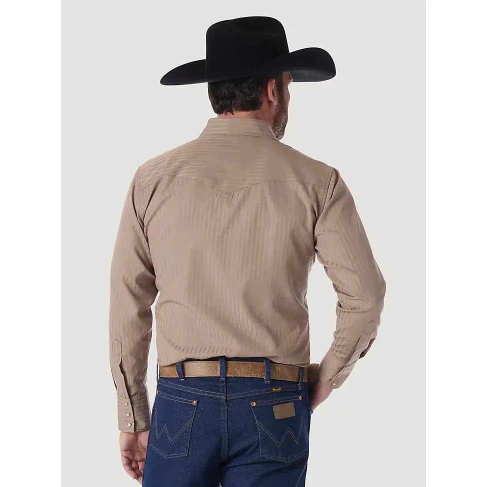 MEN'S WRANGLER® WESTERN LONG SLEEVE WESTERN SNAP DOBBY STRIPE TAN SHIRT