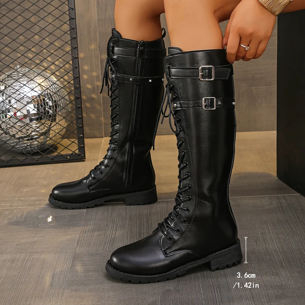 Mid-Calf Height Knee-High Boots - Water-Resistant, Synthetic Upper, Fabric Lining, Rubber Outsole, and Lacing Closure for Comfortable Fit