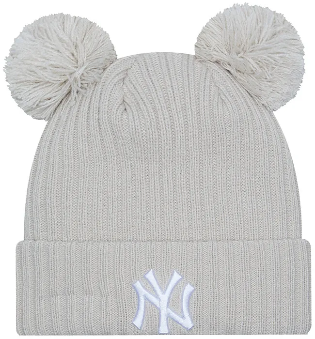 New Era Womens Double Pom Beanie NY Yankees Stone