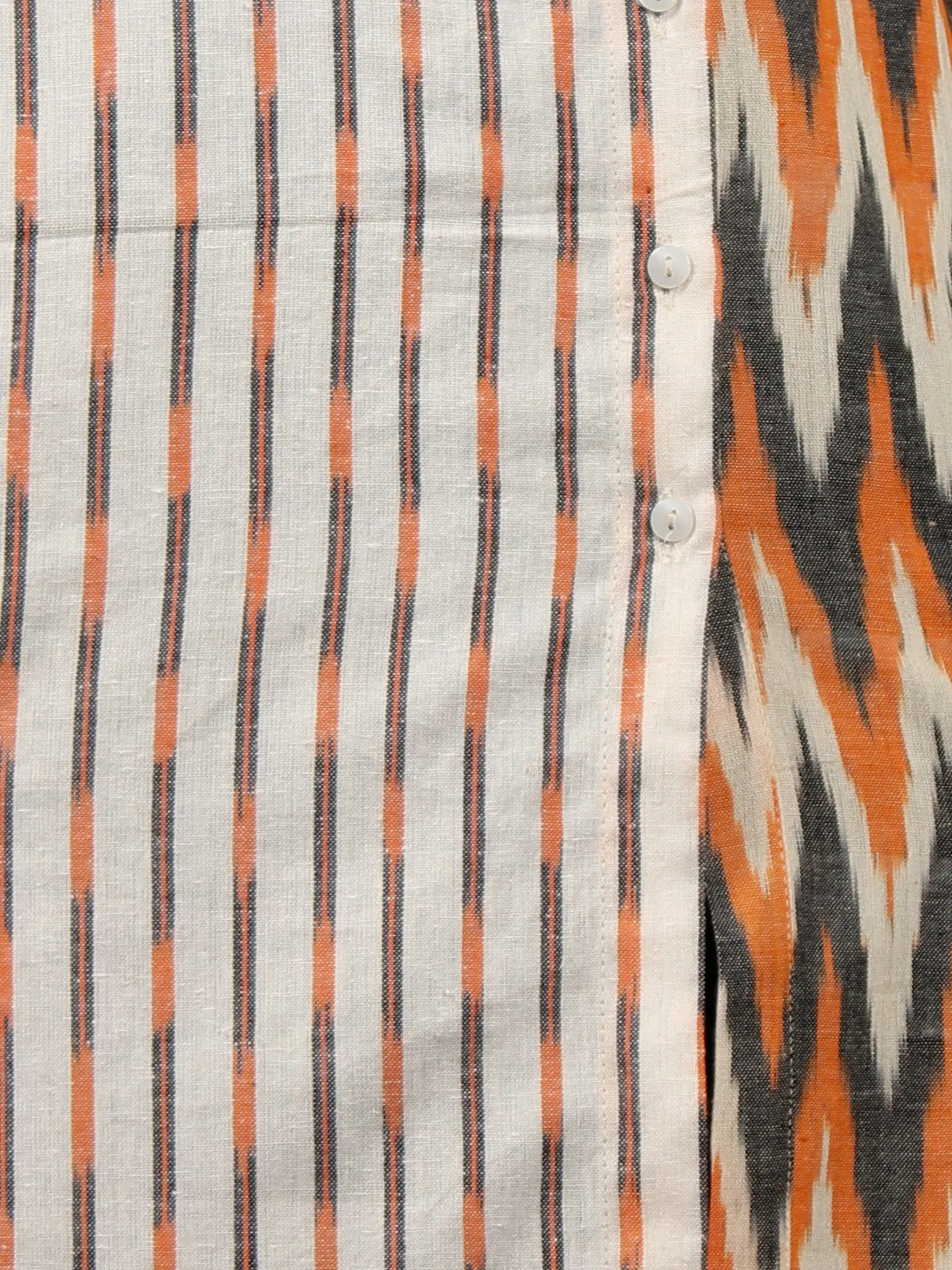 Off White Orange Grey Hand Woven Ikat Cotton Tunic With Front Collar  - Tun09F1468