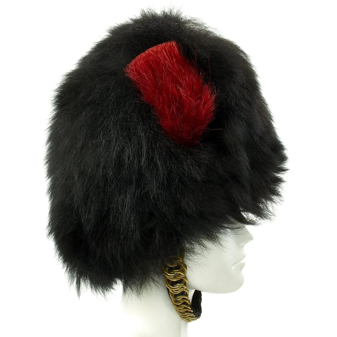 Original British Coldstream Guards Bearskin Helmet with Brass Chin Scales and Red Hackle