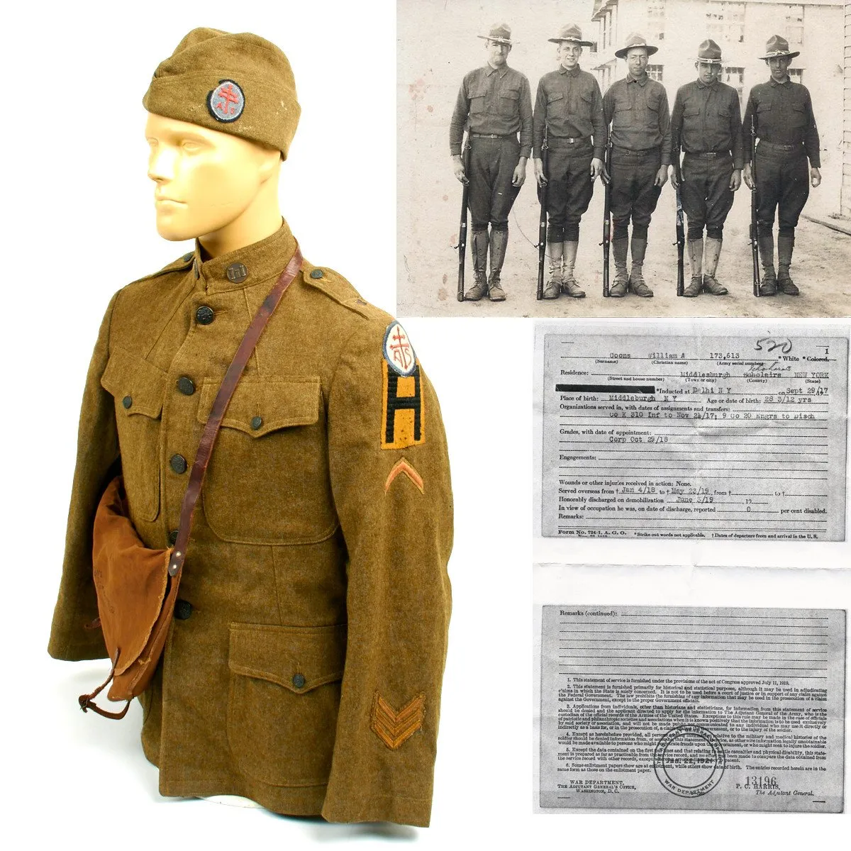 Original U.S. WWI 20th Engineers AEF Named Uniform Grouping