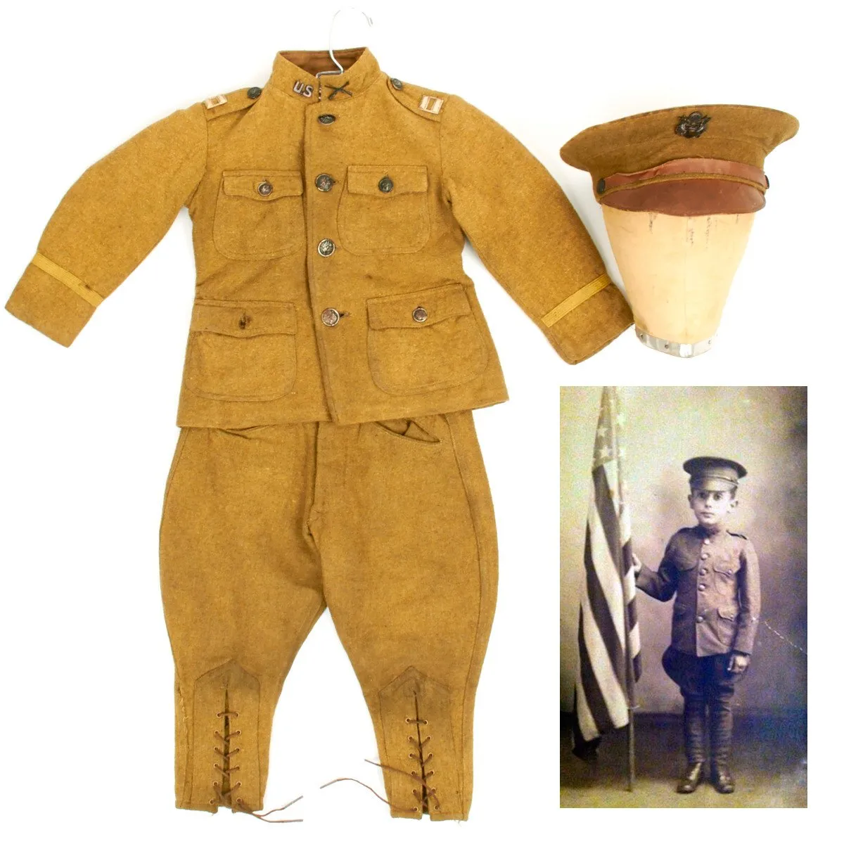 Original U.S. WWI Army Captain Child Uniform with Peaked Cap