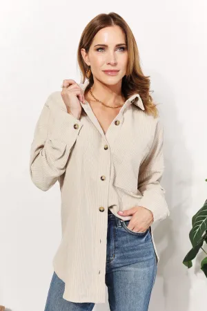 Oversized Corduroy  Button-Down Tunic Shirt