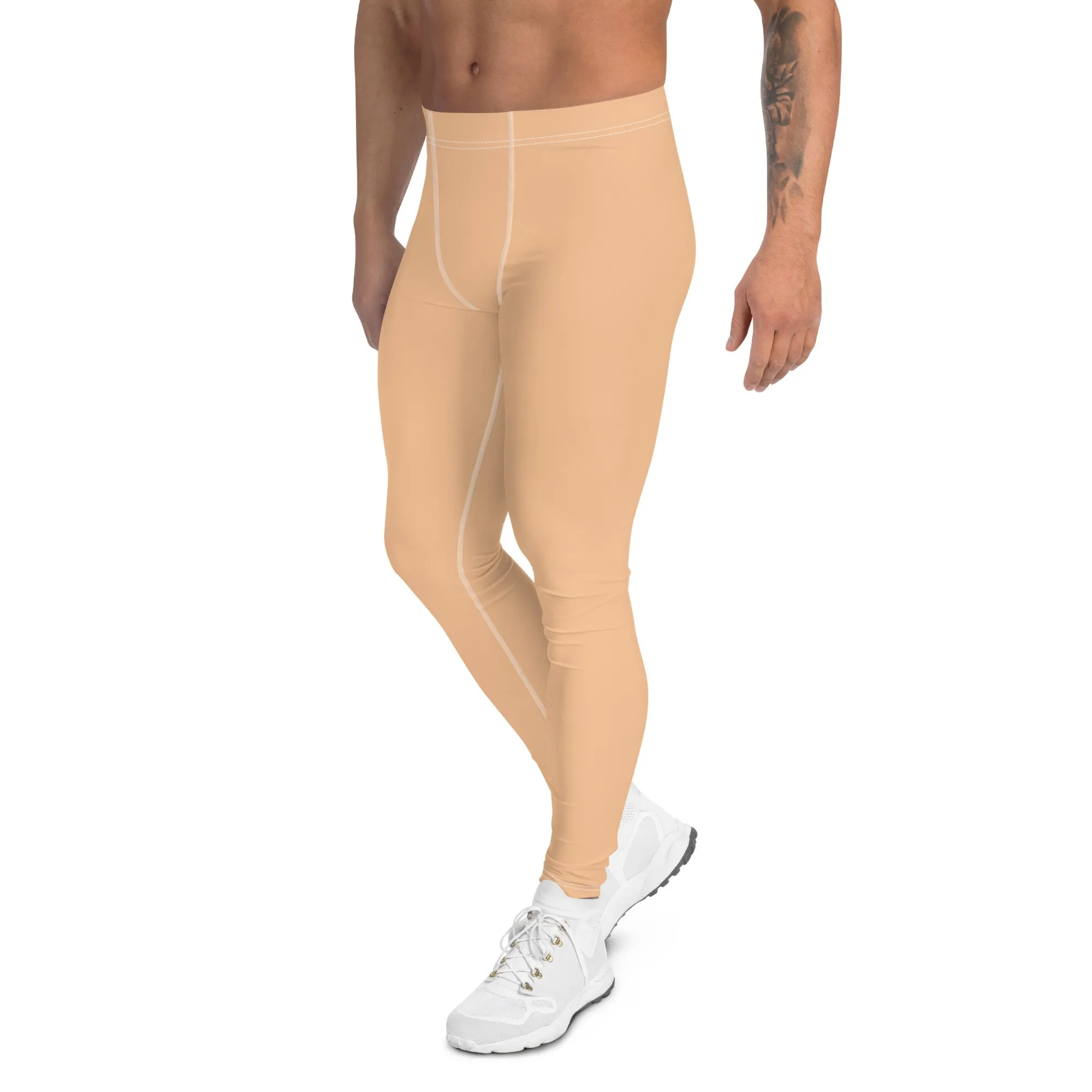 Pastel Nude Color Designer Meggings, Solid Nude Color Premium Designer Men's Tight Pants - Made in USA/EU/MX