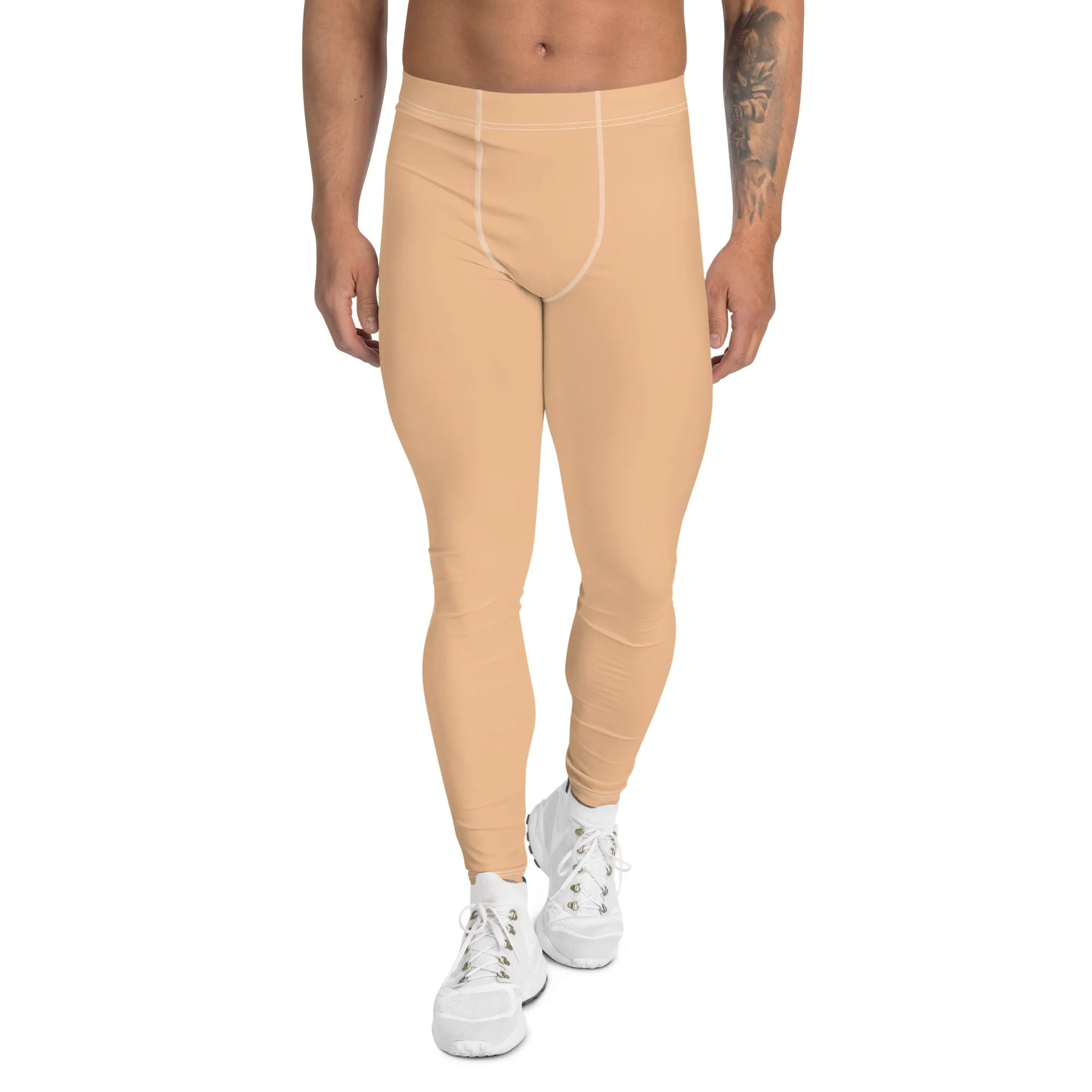 Pastel Nude Color Designer Meggings, Solid Nude Color Premium Designer Men's Tight Pants - Made in USA/EU/MX