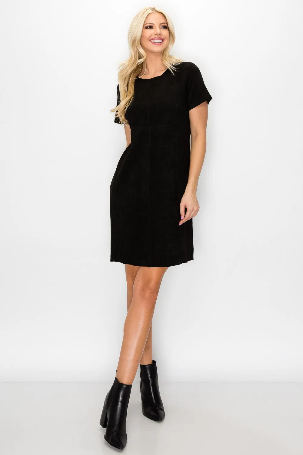 Phoenix Suede Tee Dress - Black