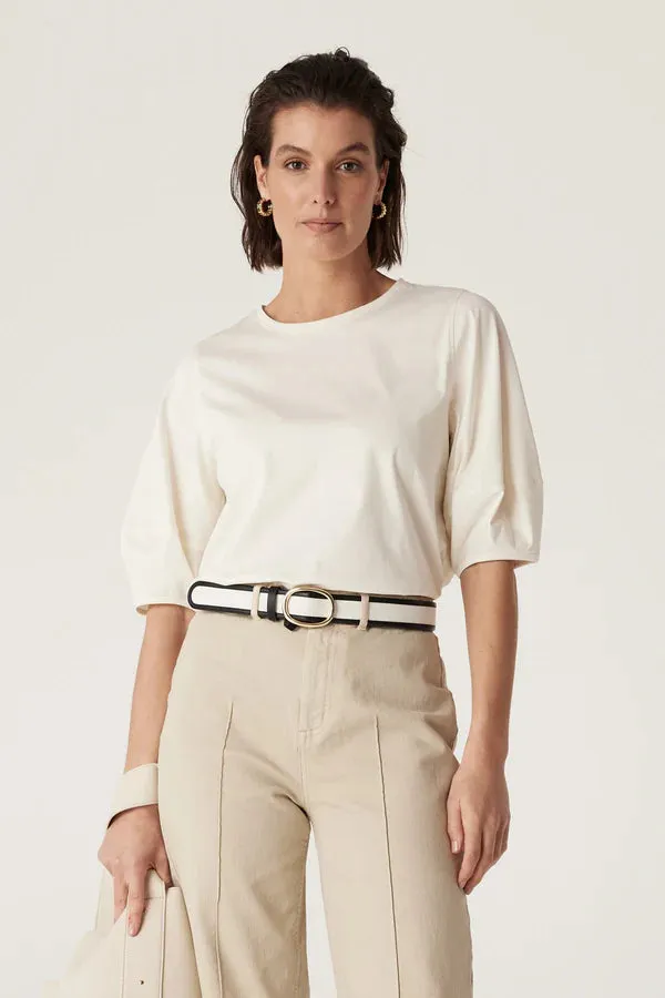 PIMA LANTERN SLEEVE TOP | Cream