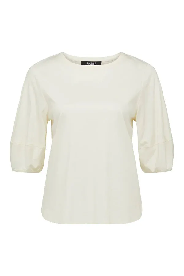 PIMA LANTERN SLEEVE TOP | Cream