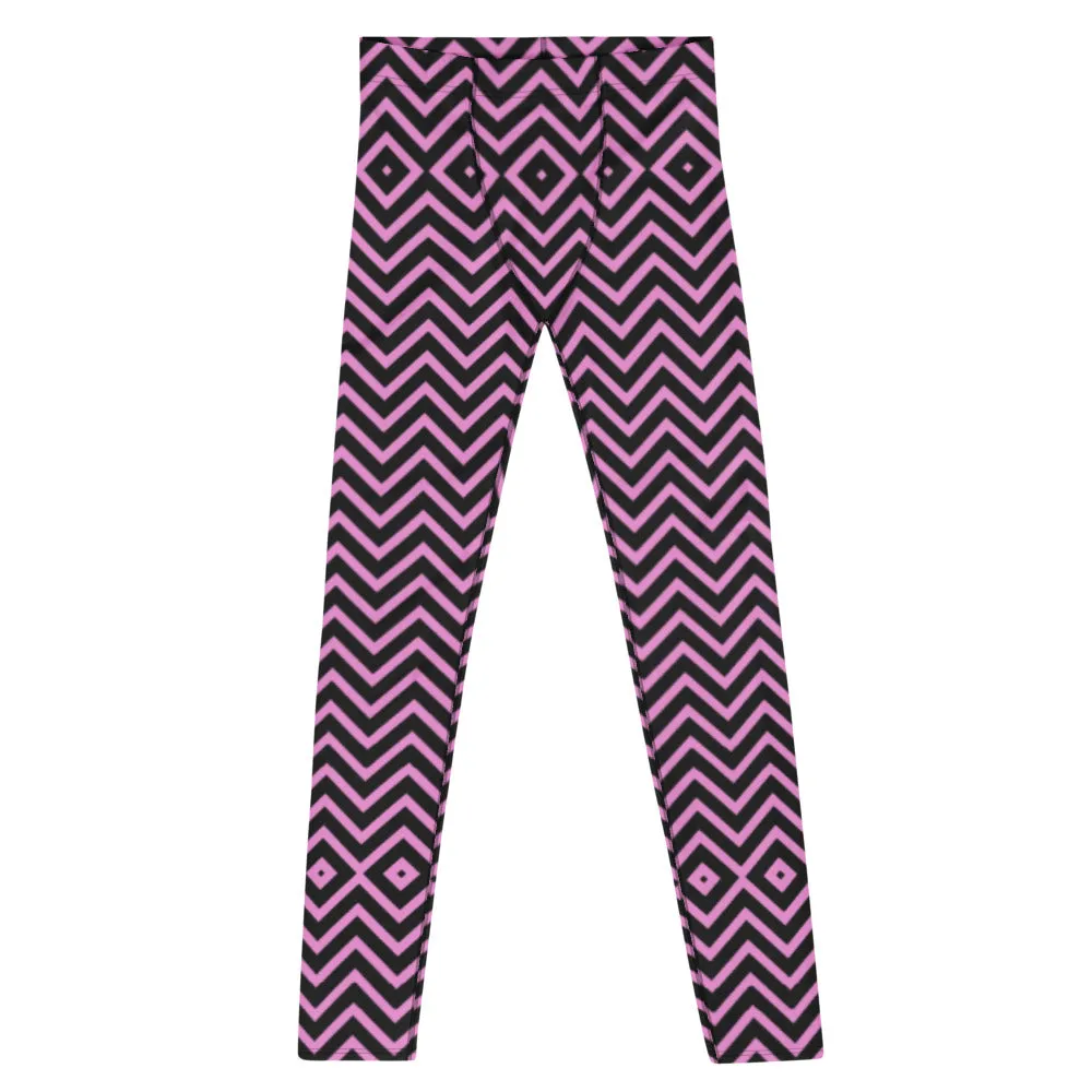 Pink Black Chevron Men's Tights, Retro Style Meggings Compression Tights For Men - Made in USA/EU/MX