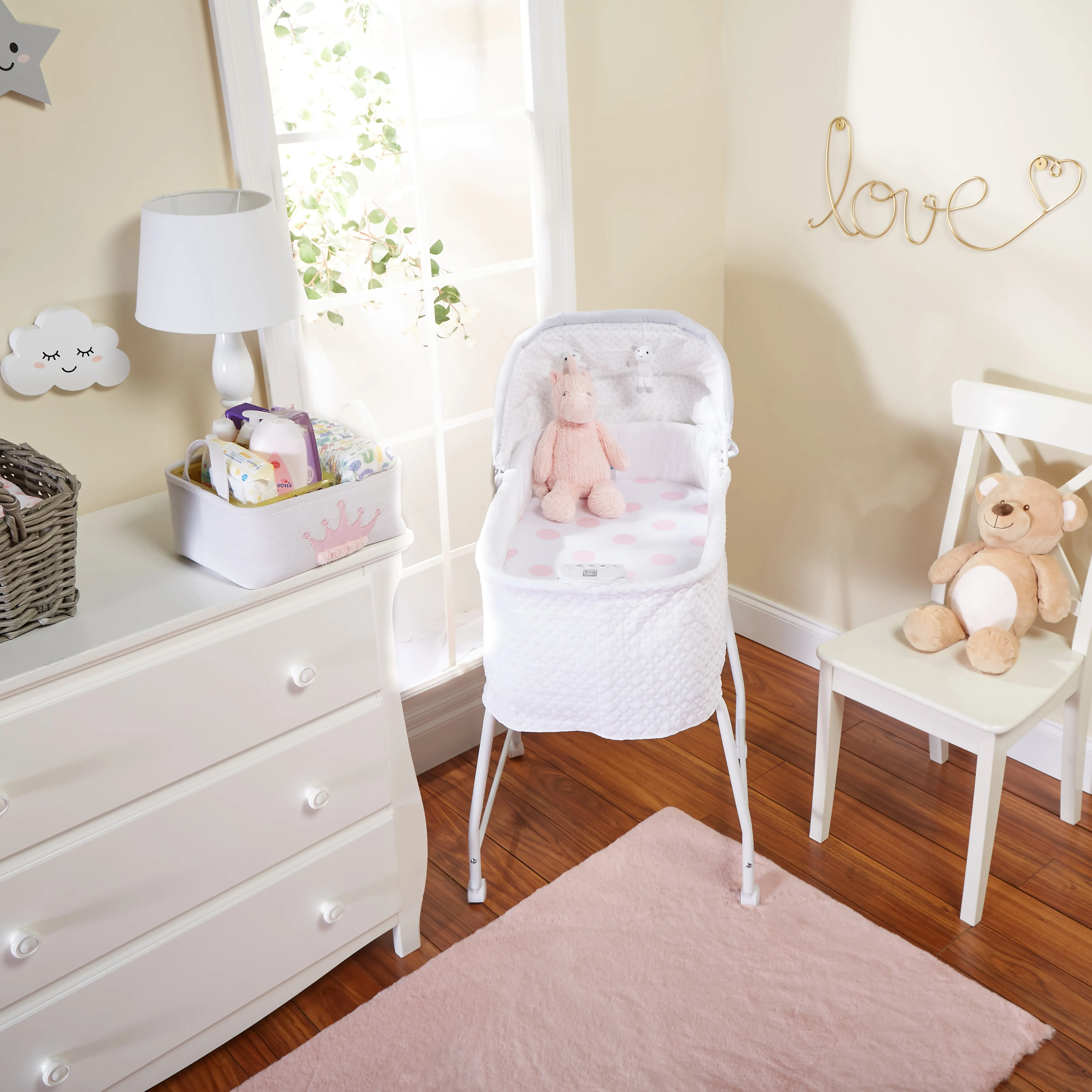 Pink/White Hearts and Dots 2 Pack Girls Bassinet Sheet Set