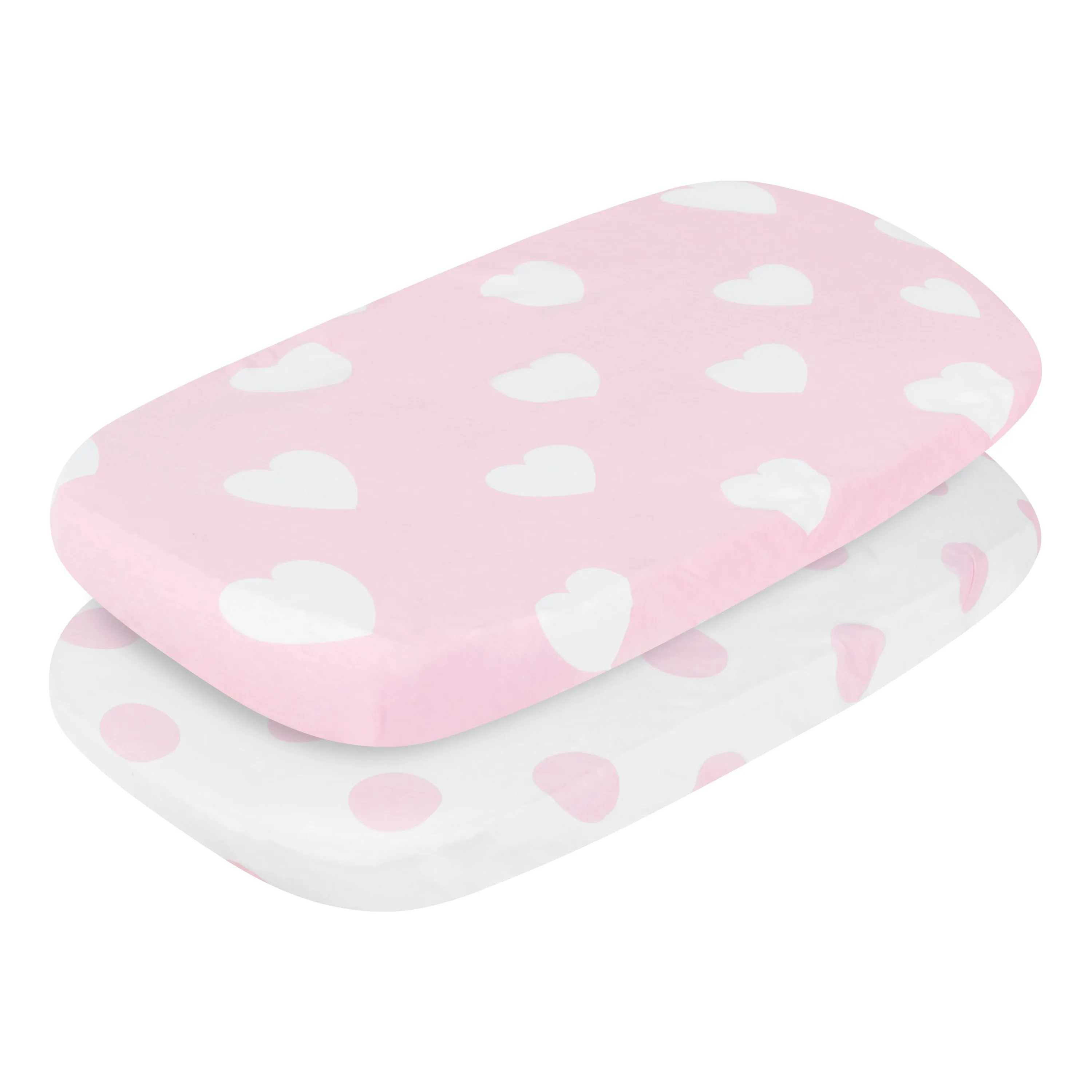 Pink/White Hearts and Dots 2 Pack Girls Bassinet Sheet Set