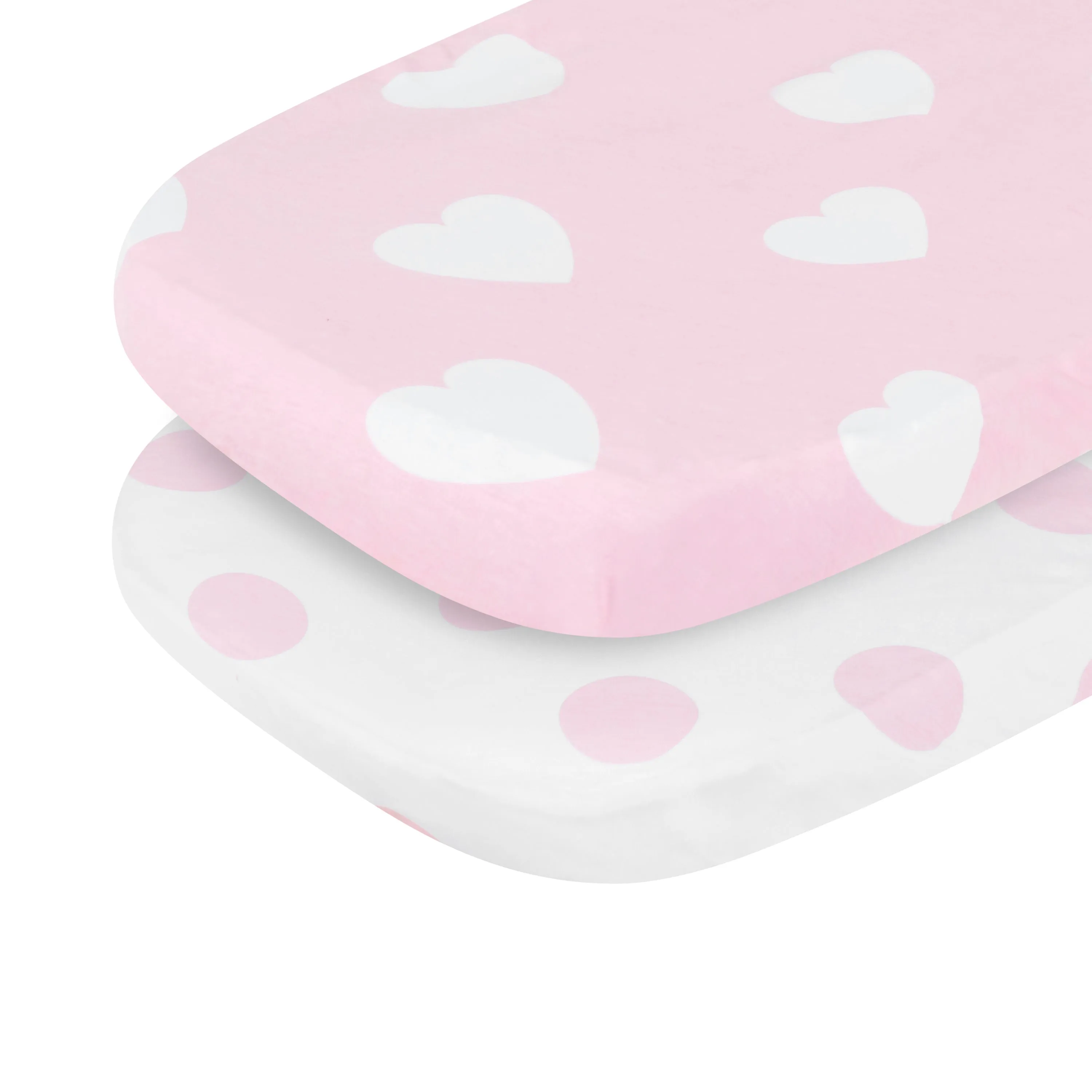 Pink/White Hearts and Dots 2 Pack Girls Bassinet Sheet Set