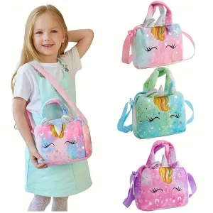 Playful Unicorn Embroidered Crossbody Bag for Girls - Lightweight, Fade-Resistant with Secure Zip Pocket