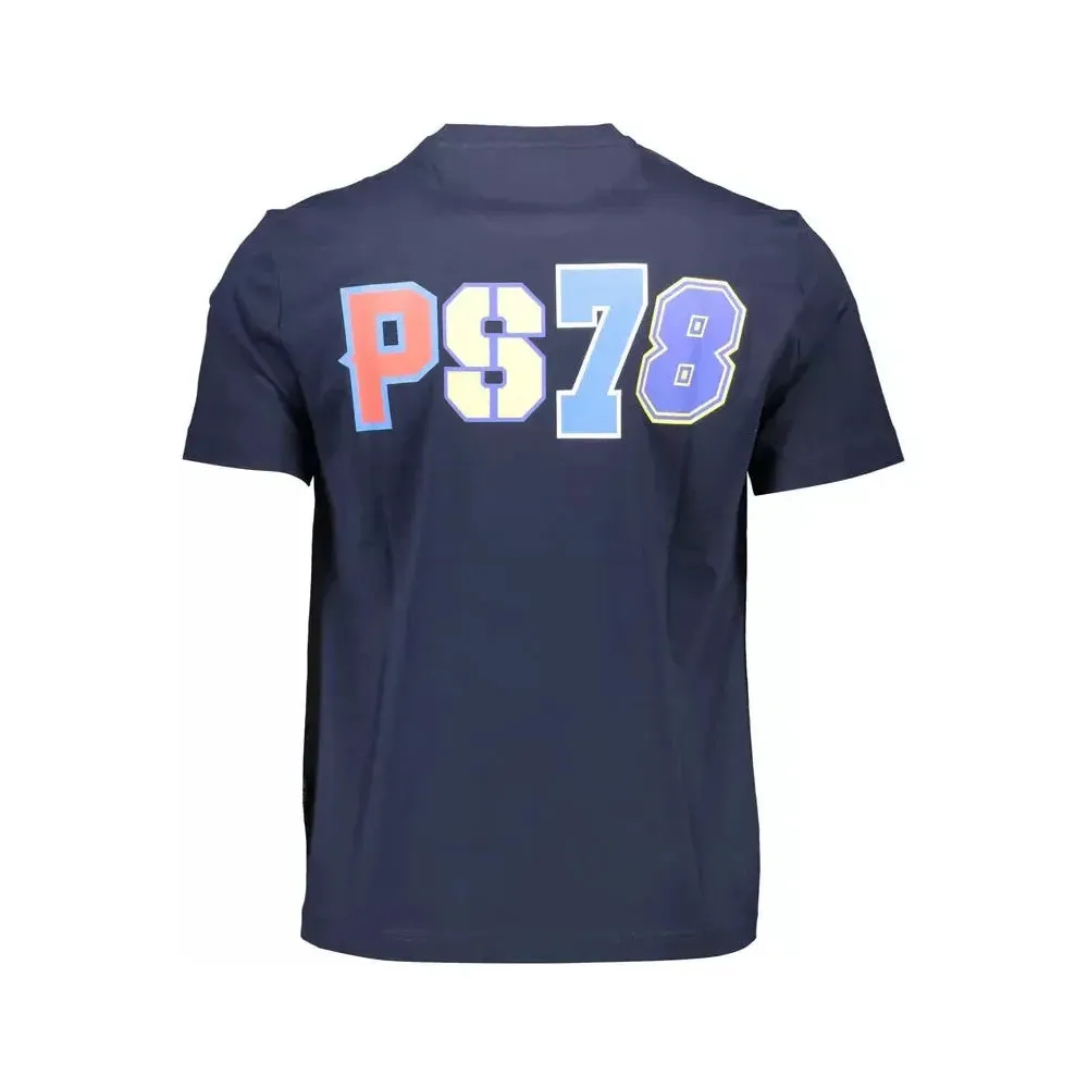 Plein Sport Sleek Blue Crew Neck Tee with Contrasting Prints