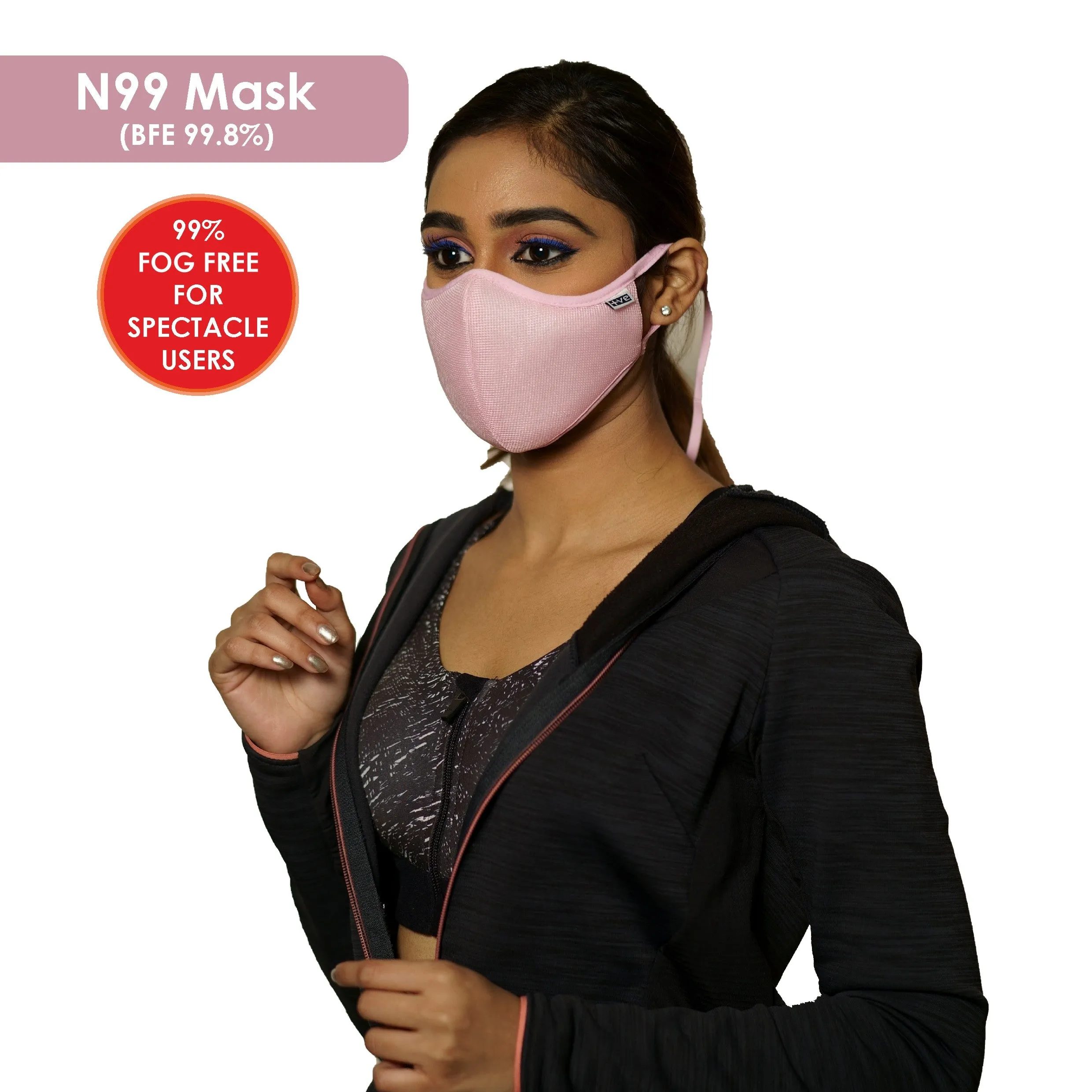 Posi ve N99 Fog Free Face Mask Baby Pink Large