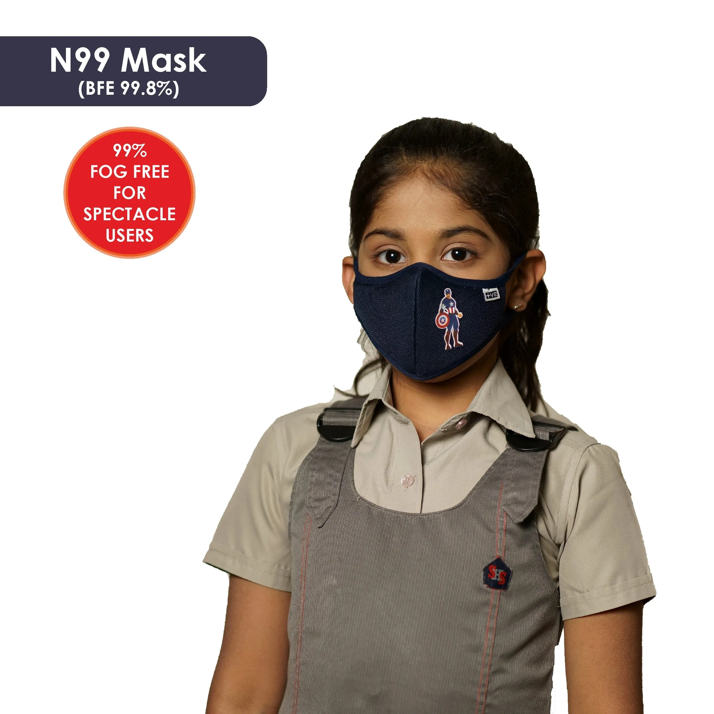 Posi ve N99 Fog Free Face Mask Blue for Kids