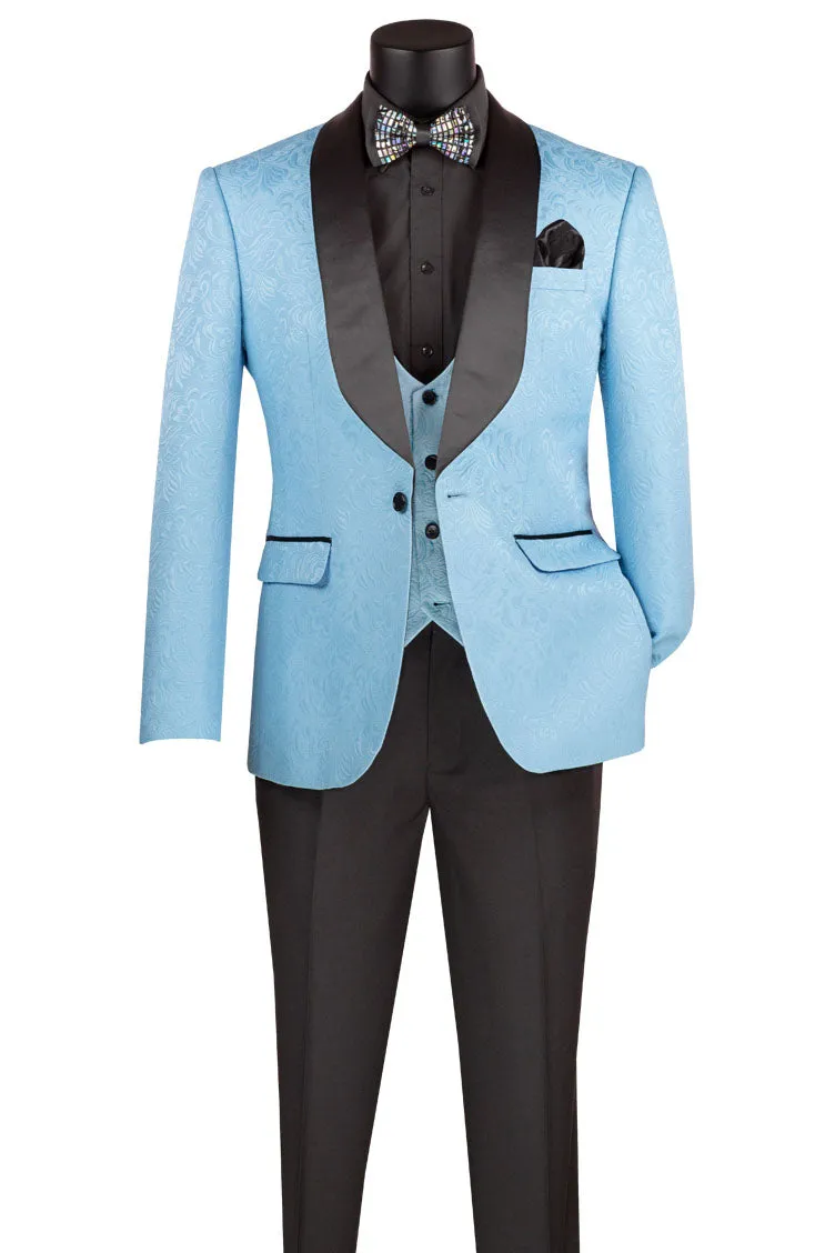 "Nico" Light Blue Vinci 1-Button Shawl Tuxedo (3-Piece Set)