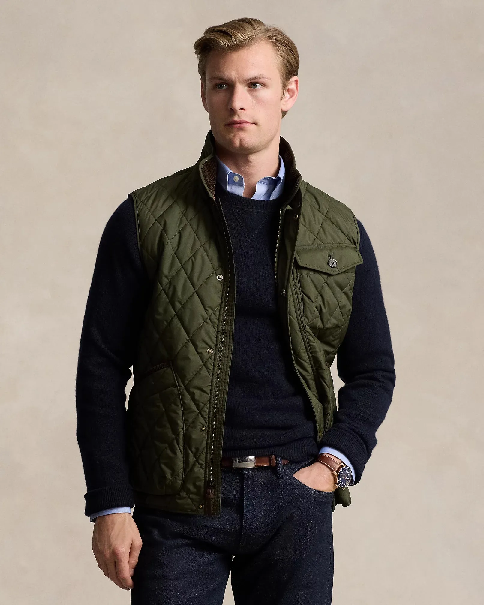 Ralph Lauren The Beaton Quilted Utility Gilet | Company Olive