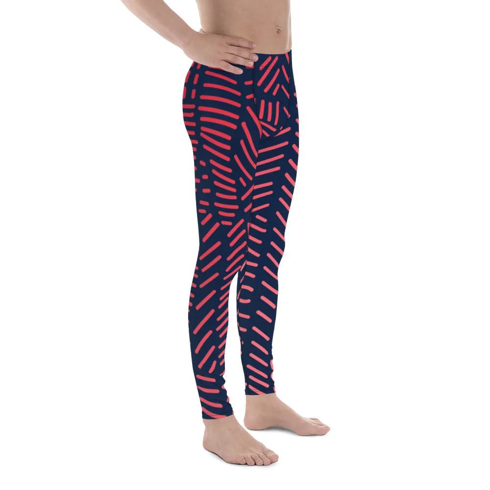 Red Black Abstract Men's Leggings, Abstract Patterned Meggings Running Tights For Men-Made in USA/EU/MX