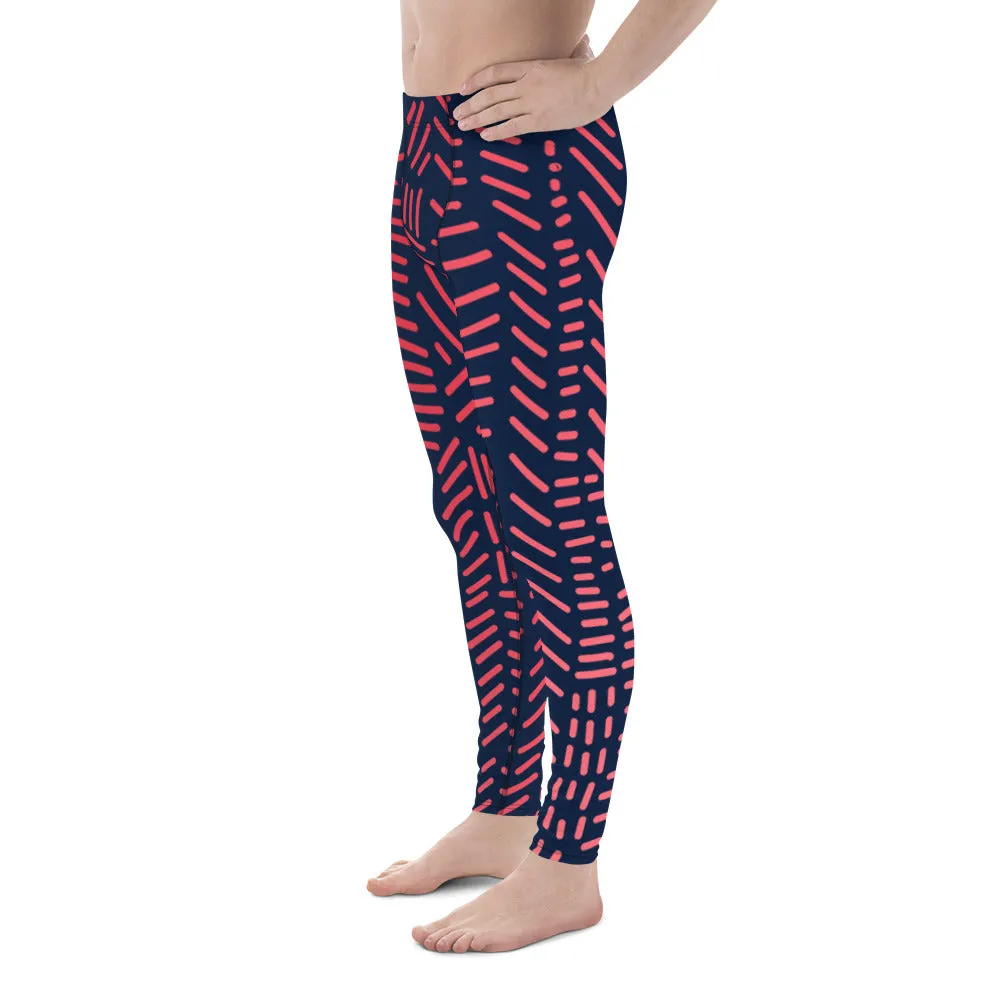 Red Black Abstract Men's Leggings, Abstract Patterned Meggings Running Tights For Men-Made in USA/EU/MX