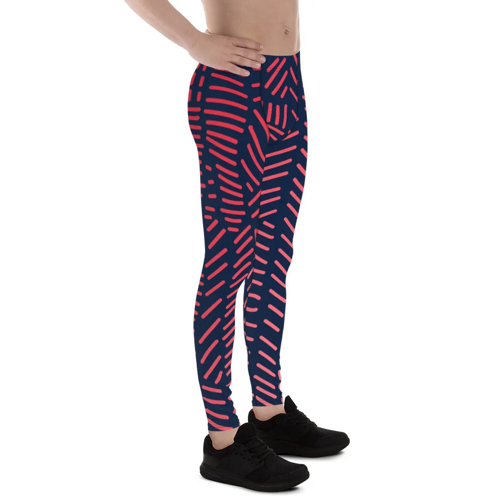 Red Black Abstract Men's Leggings, Abstract Patterned Meggings Running Tights For Men-Made in USA/EU/MX