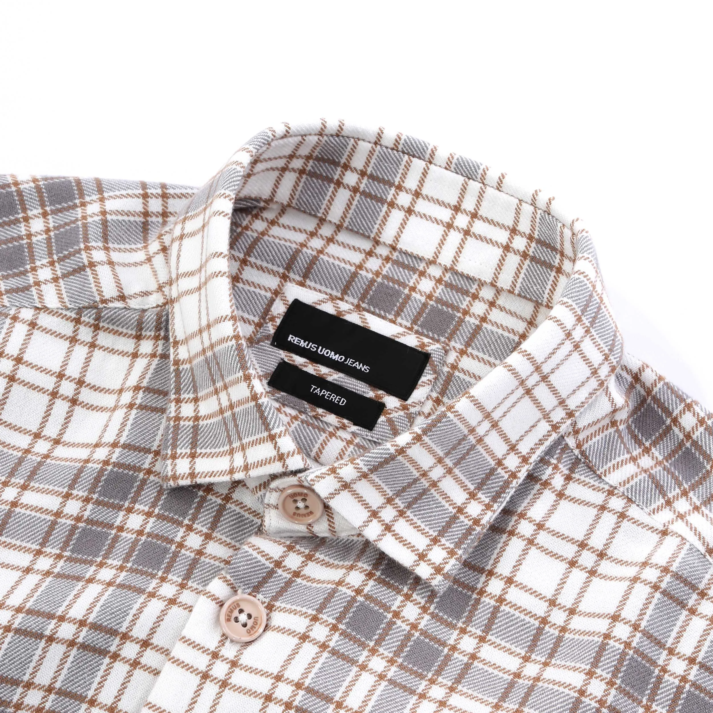 Remus Uomo Check Overshirt in White Tan Check