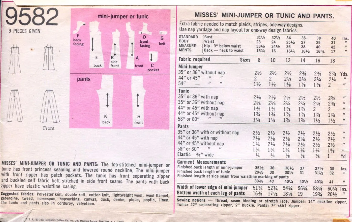 Retro 70s MOD Mini Jumper Tunic Pants Pattern SIMPLICITY 9582