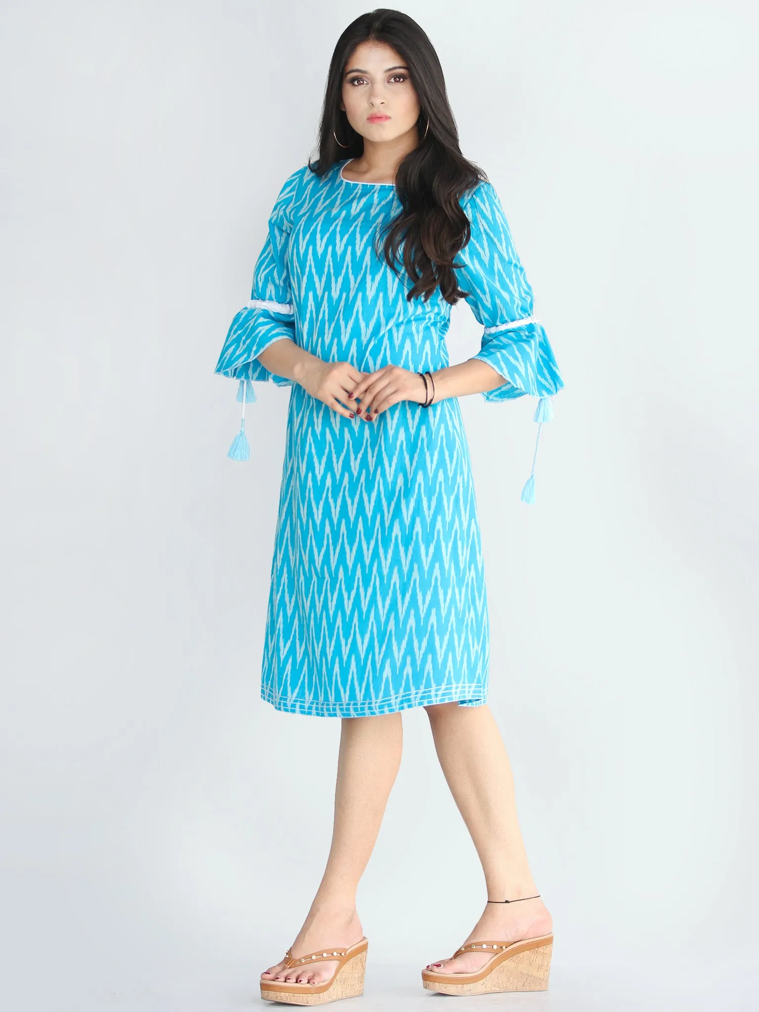 Rida - Handwoven Ikat Tunic Dress With Tassels - D412F672