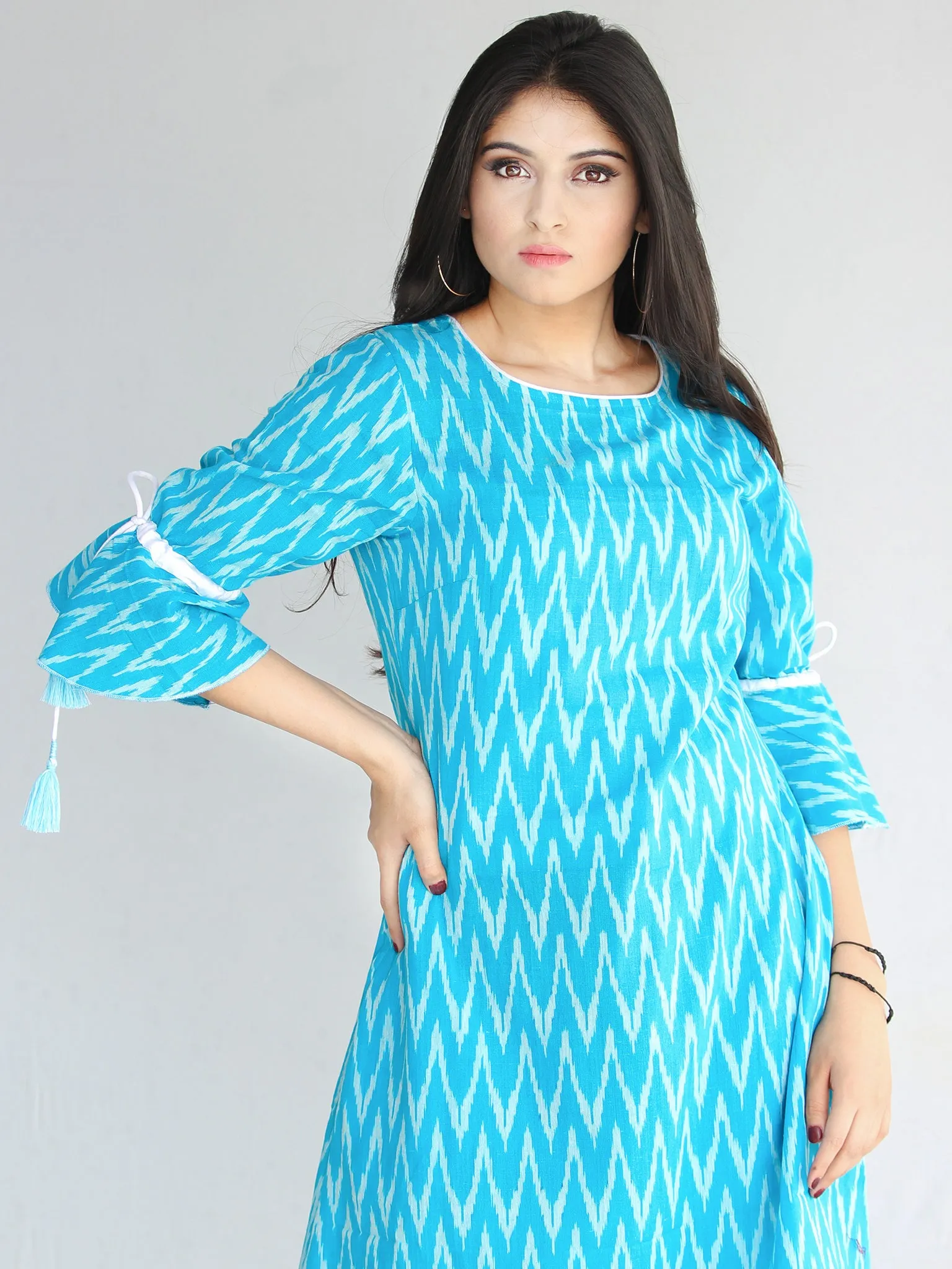 Rida - Handwoven Ikat Tunic Dress With Tassels - D412F672