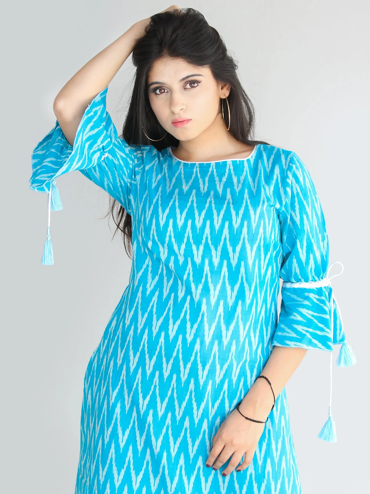 Rida - Handwoven Ikat Tunic Dress With Tassels - D412F672