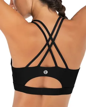 RUNNING GIRL Strappy Sports Bra for Women, Sexy Crisscross Back Medium Support Yoga Bra with Removable Cups