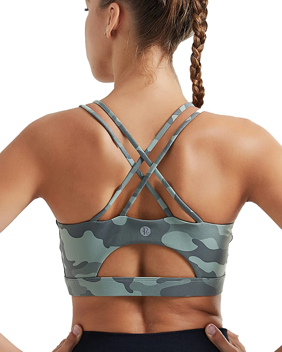 RUNNING GIRL Strappy Sports Bra for Women, Sexy Crisscross Back Medium Support Yoga Bra with Removable Cups