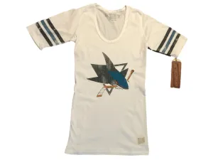 San Jose Sharks Retro Brand WOMEN White Striped Quarter Sleeve T-Shirt