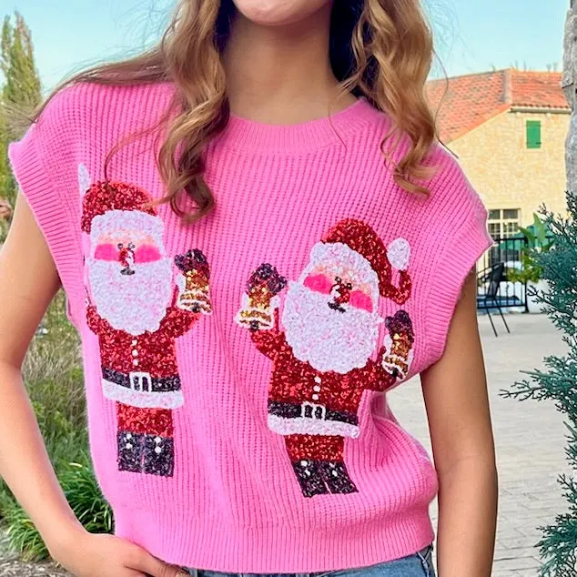 Santa Claus is Coming Sequins Embroidery Sweater Vest