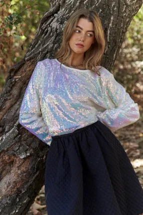 Sequin Long Sleeve Crop T-Shirt