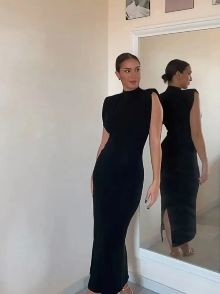 Sexy Midi Dress. Elegant Sleeveless Slim Dresses