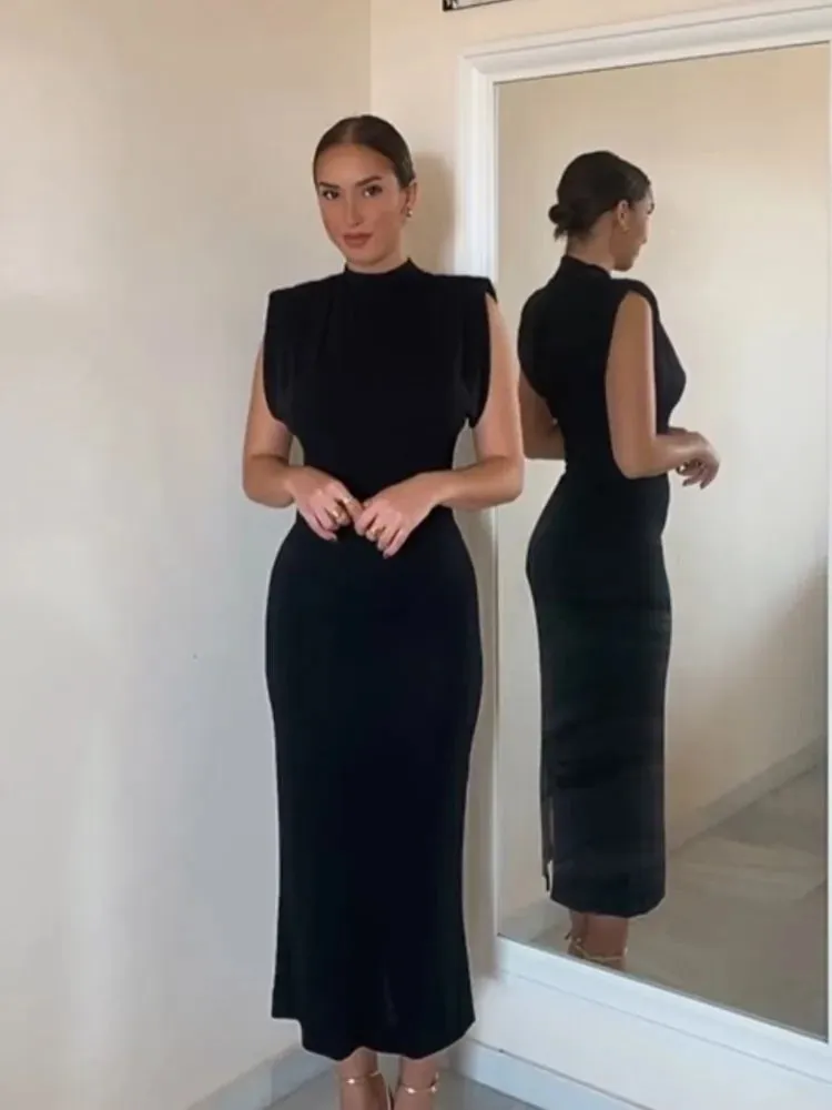 Sexy Midi Dress. Elegant Sleeveless Slim Dresses