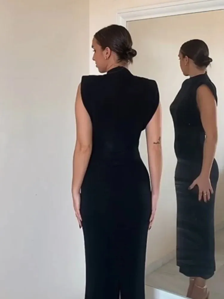 Sexy Midi Dress. Elegant Sleeveless Slim Dresses