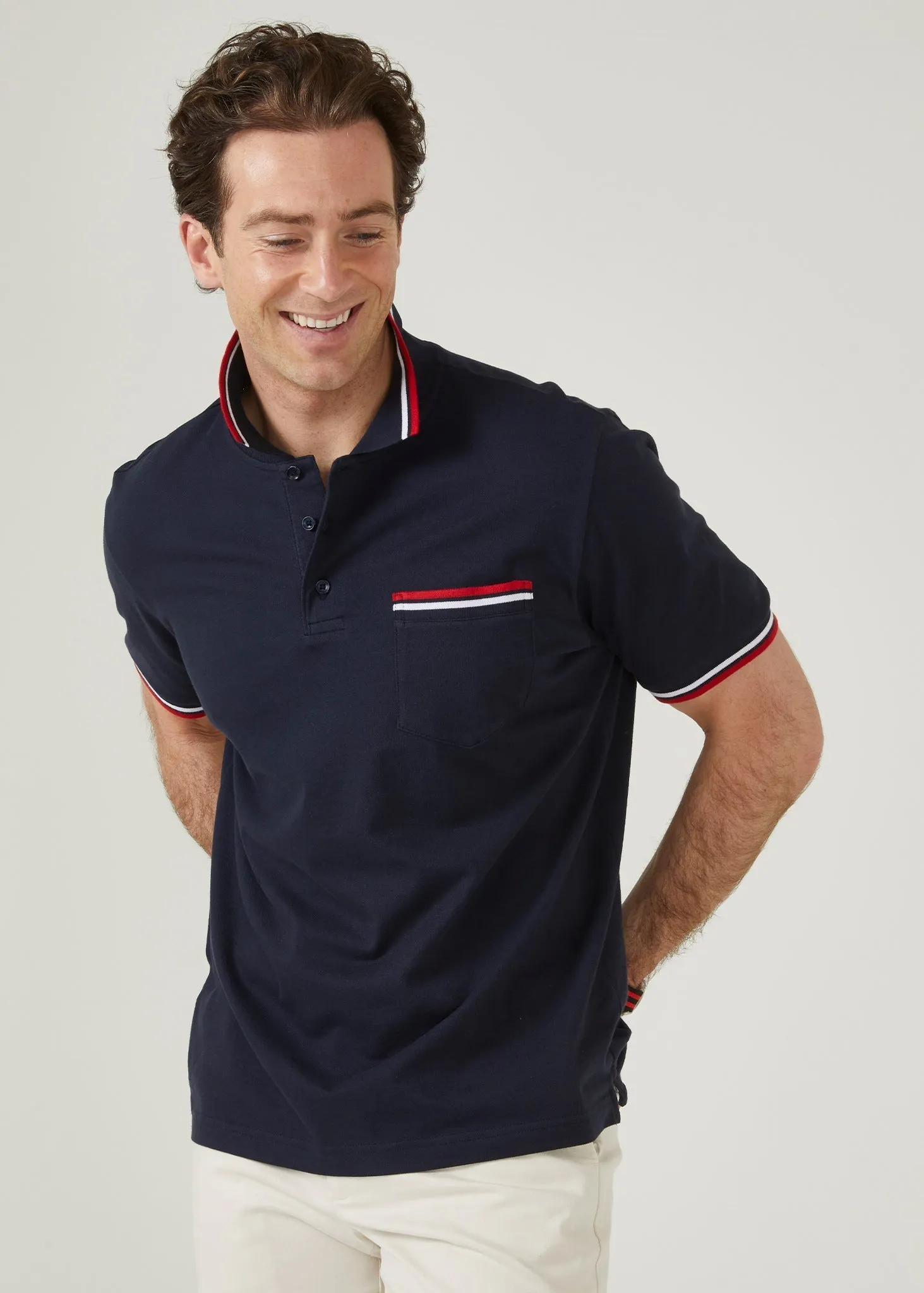 Shoreham Polo Shirt with Tipped Trim In Navy