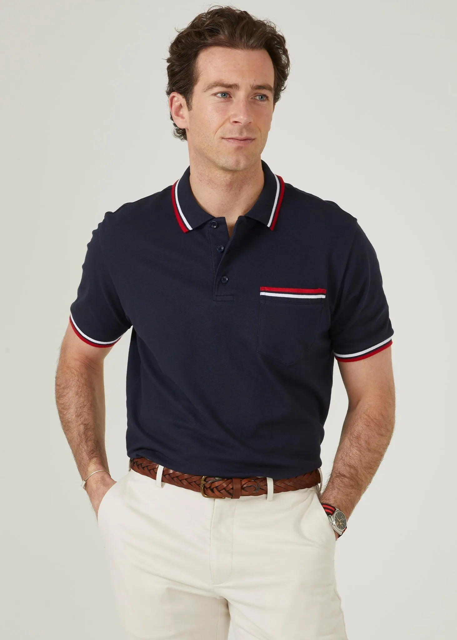 Shoreham Polo Shirt with Tipped Trim In Navy