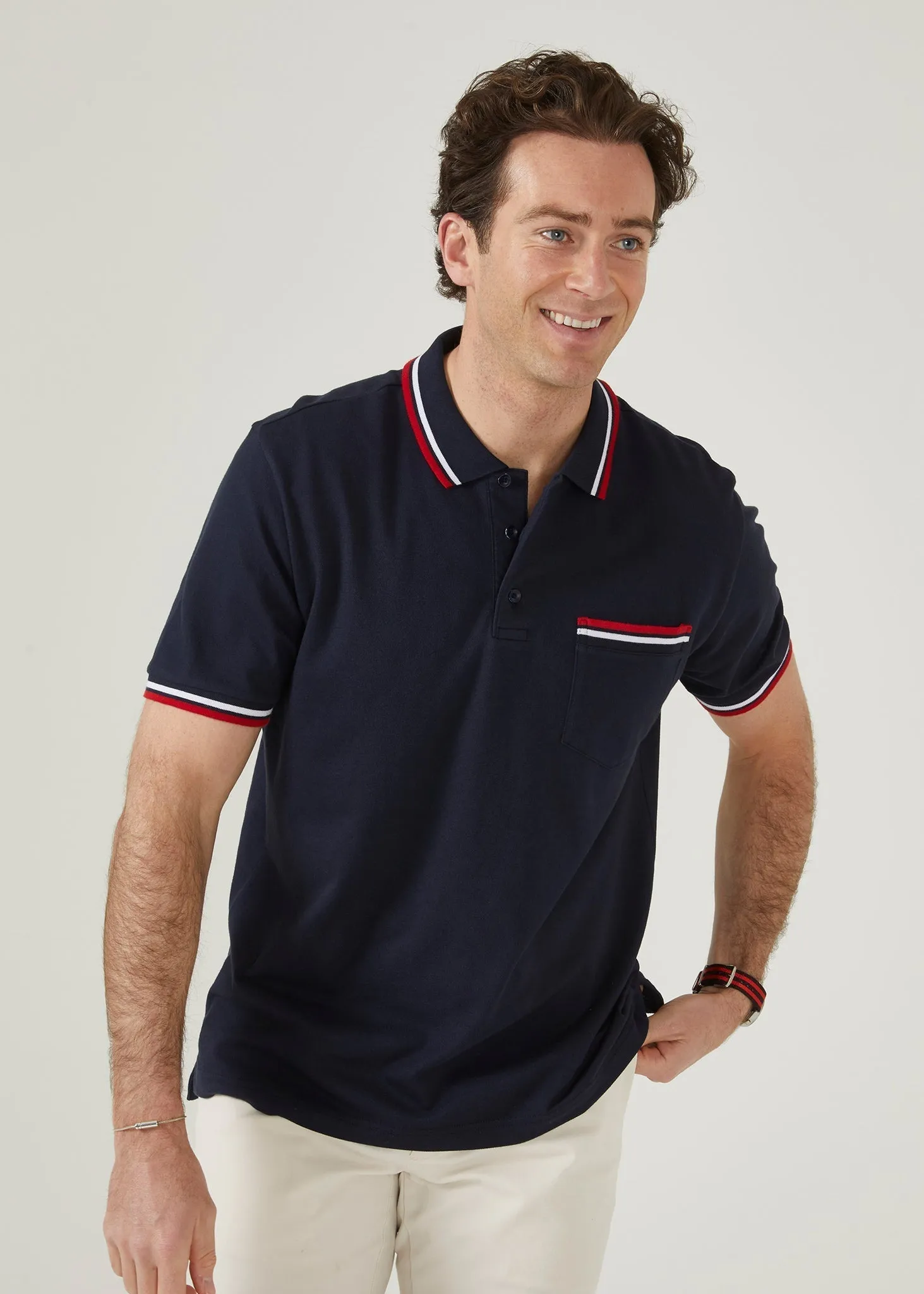 Shoreham Polo Shirt with Tipped Trim In Navy