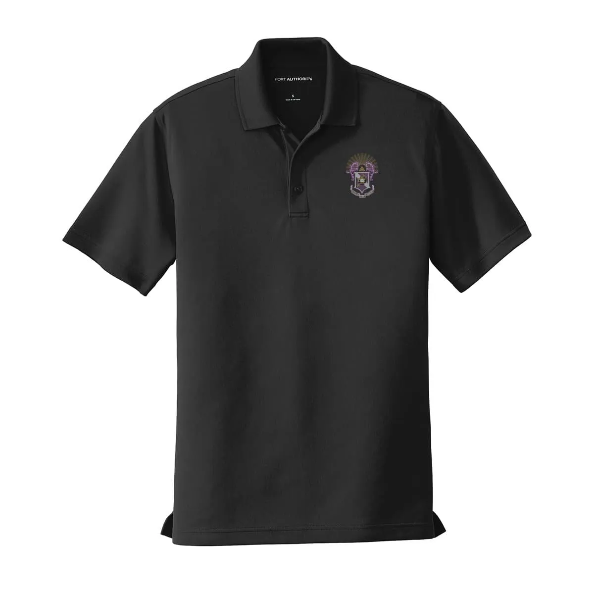 Sigma Pi Crest Black Performance Polo