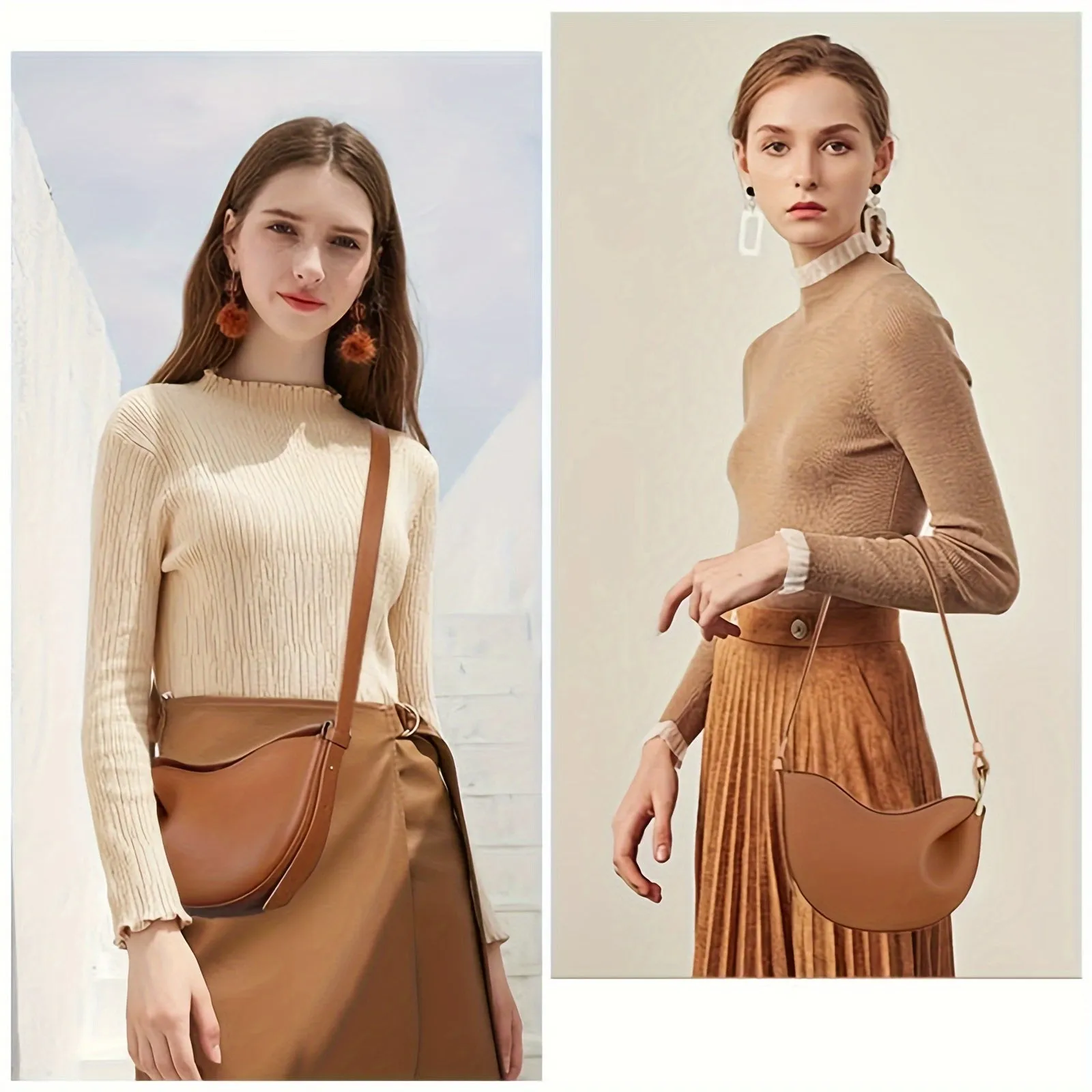 Small Trendy Designer Luxury Faux Leather Crescent Crossbody Dumpling PU Shoulder Bag Purses for Women - Hobo Saddle Bag Style