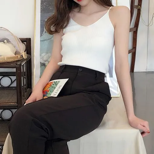 Soft Aesthetic Slim Ribbed Knit Sleeveless Top